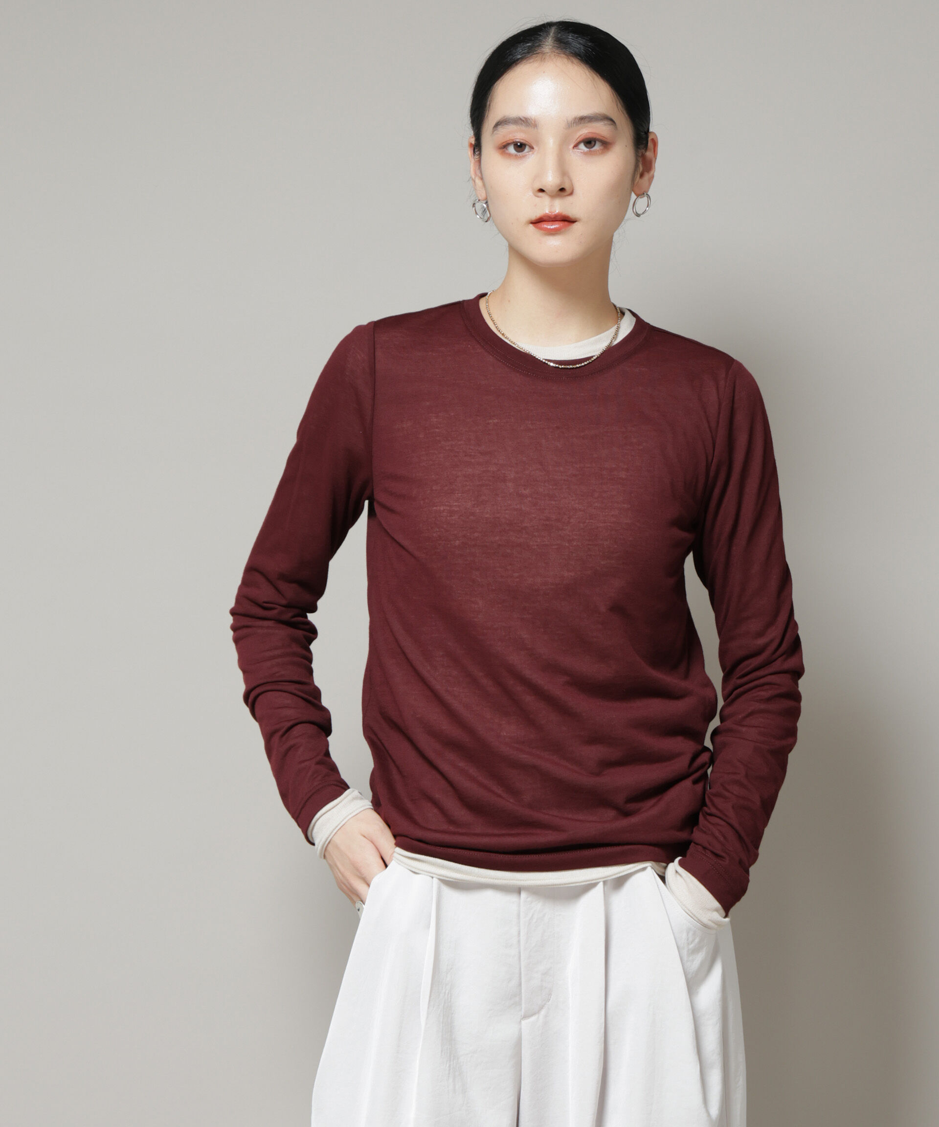 nano･universe「シアーテレコ＆天竺ロンTeeセット」|Tシャツ・カットソー|ボルドー3