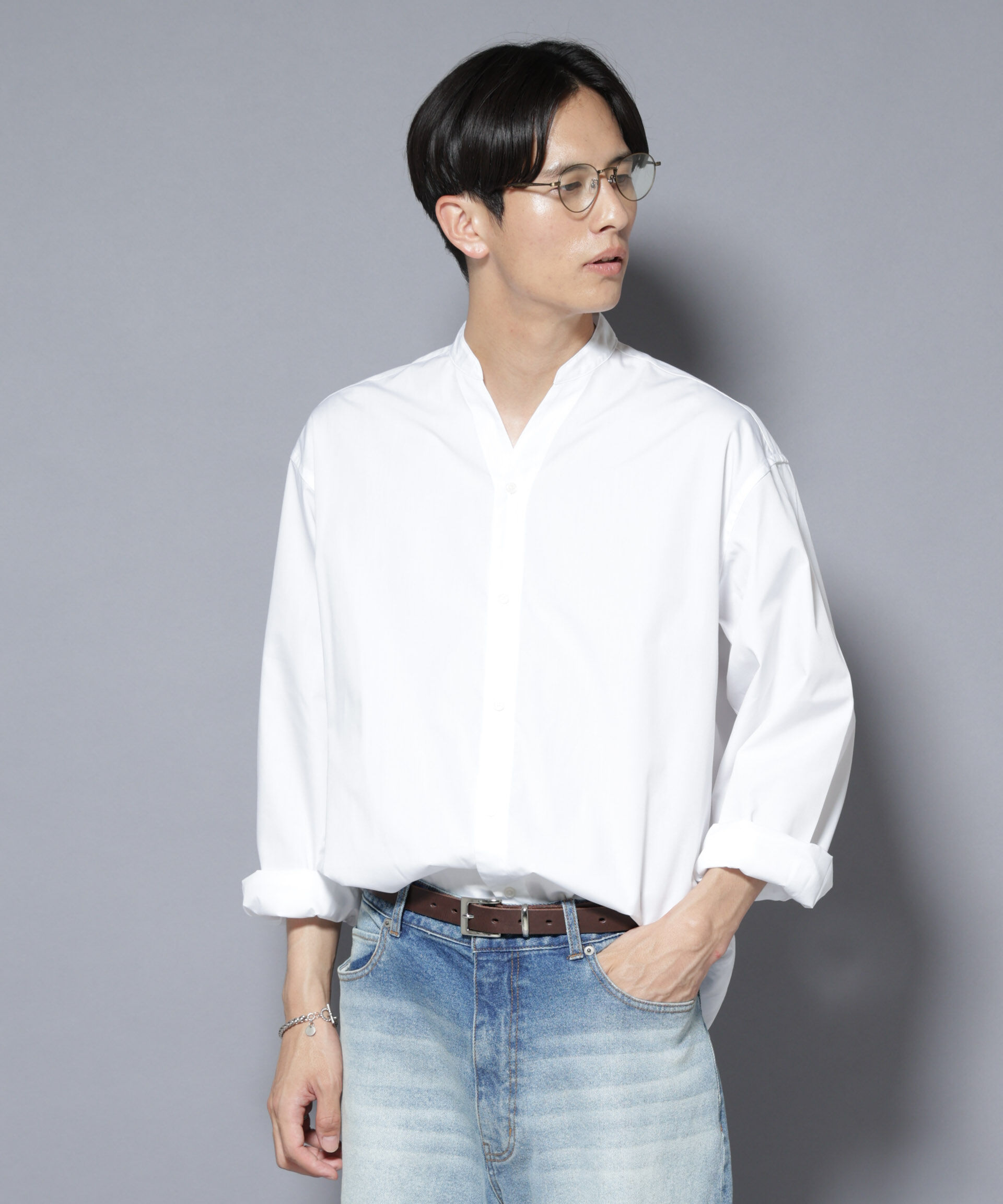 nano･universe「「大人のワイドシャツ」バンドカラー 長袖」|シャツ・ブラウス|