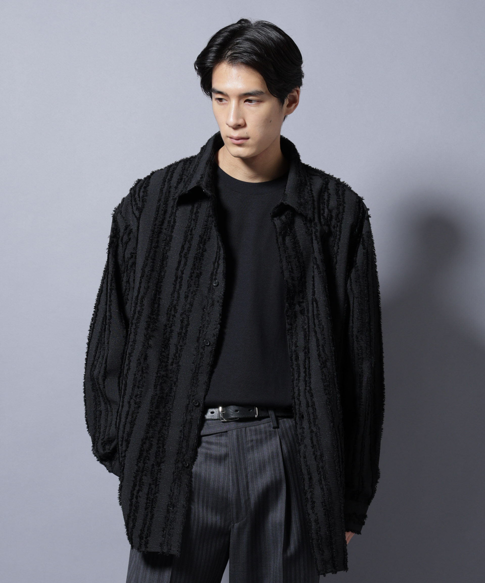 nano･universe「カットレースフリンジシャツ」|シャツ・ブラウス|ブラック