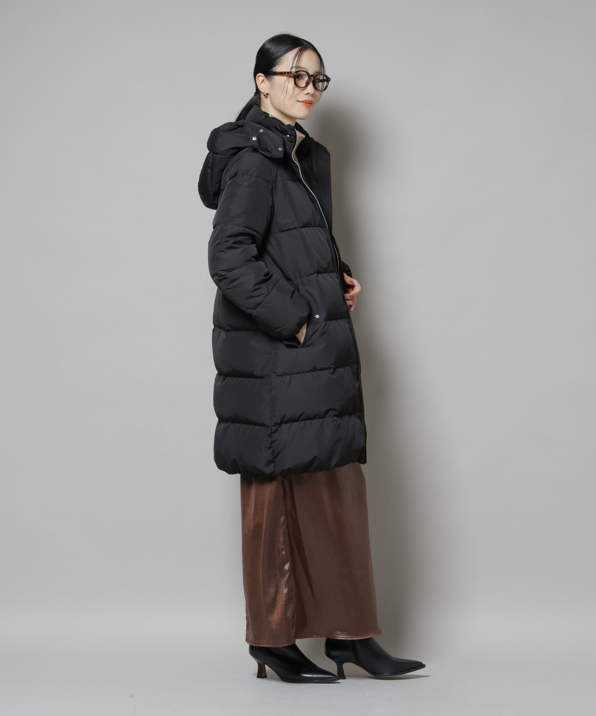 nano･universe「撥水加工 フードロングダウンコート」|ダウン|