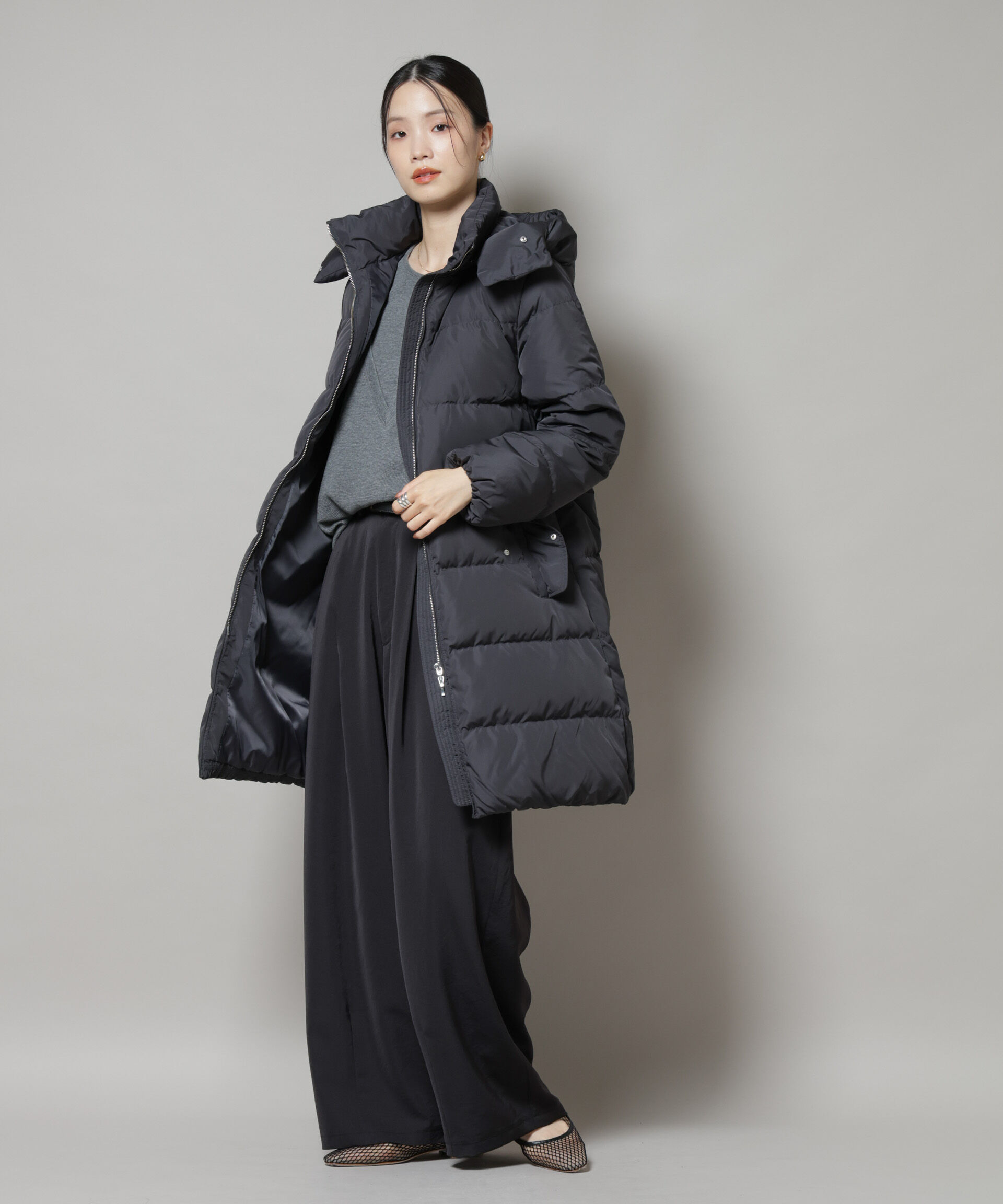 nano･universe「撥水加工 フードロングダウンコート」|ダウン|