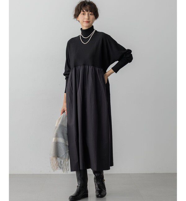 23区「【洗える】ギャザーコンビ ニットワンピース」|ワンピース|