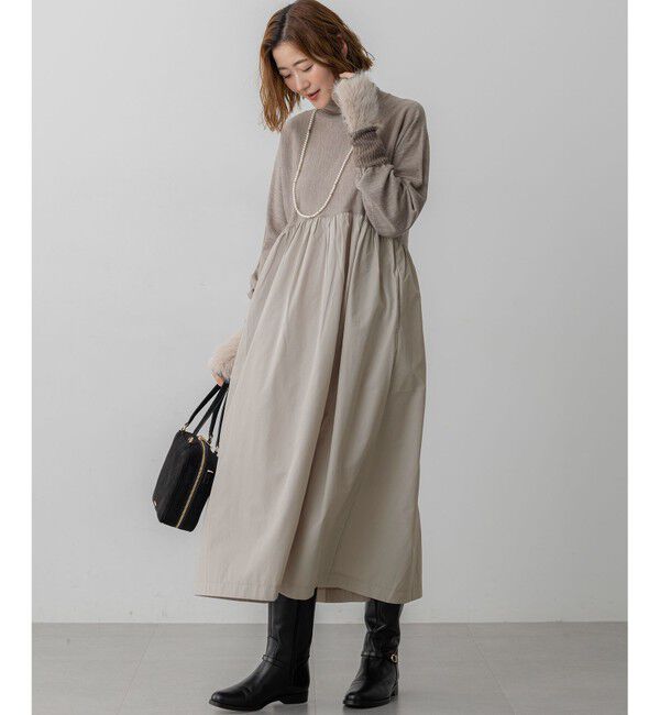 23区「【洗える】ギャザーコンビ ニットワンピース」|ワンピース|