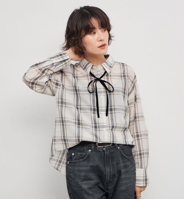 NOLLEY'S「ウォッシャブルリボン付きチェックシャツ」|シャツ・ブラウス|