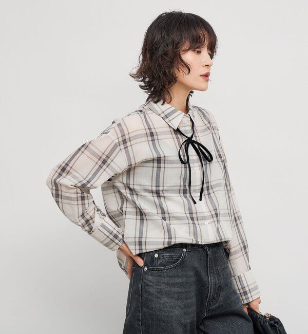NOLLEY'S「ウォッシャブルリボン付きチェックシャツ」|シャツ・ブラウス|