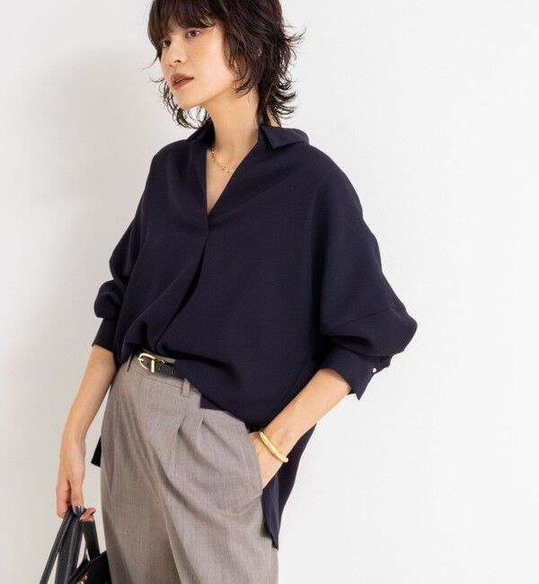 NOLLEY'S sophi「《morisachiシリーズとセットアップ対応》ウォッシャブルダブルサテンスキッパーブラウス」|シャツ・ブラウス|