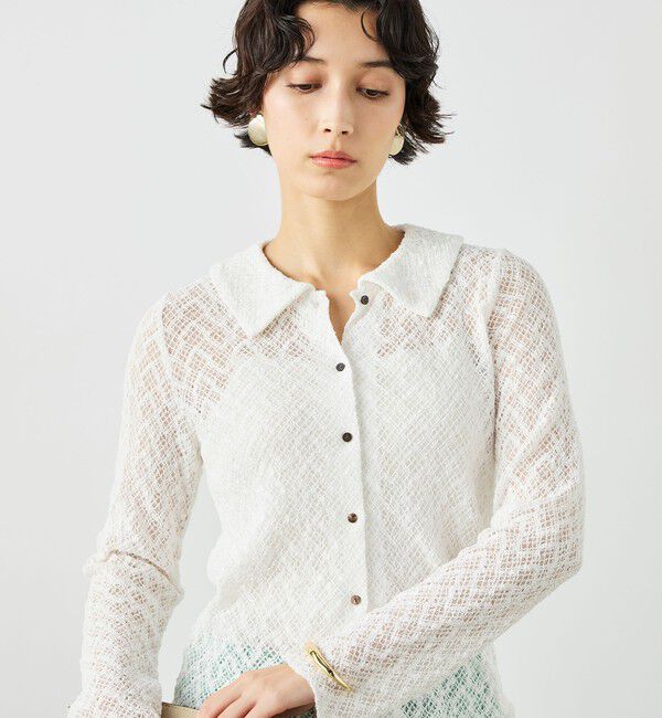 NOLLEY'S「ウォッシャブル襟付きレースカーディガン」|カーディガン|ホワイト
