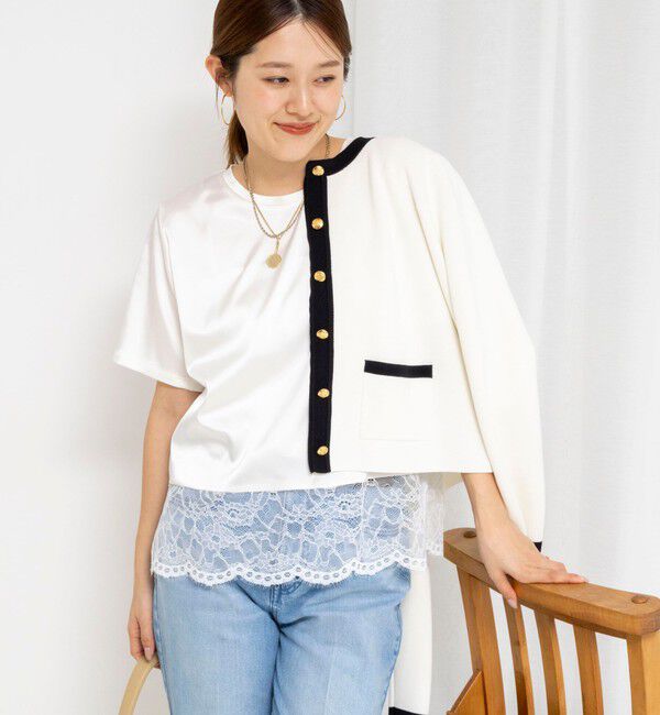 NOLLEY'S「ウォッシャブル裾レースオトナサテンＴシャツ」|シャツ・ブラウス|