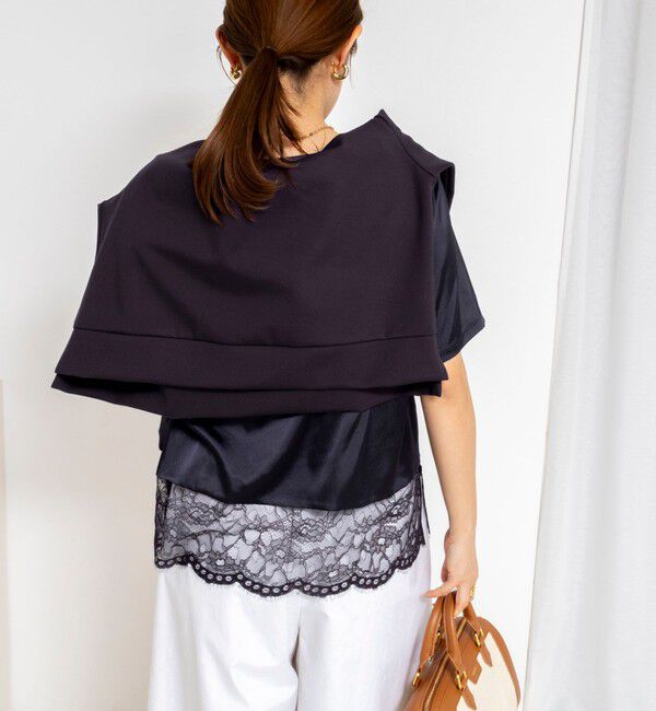 NOLLEY'S「ウォッシャブル裾レースオトナサテンＴシャツ」|シャツ・ブラウス|