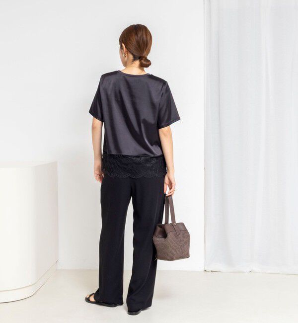 NOLLEY'S「ウォッシャブル裾レースオトナサテンＴシャツ」|シャツ・ブラウス|