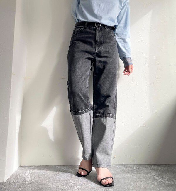 fredy emue「ロングロールアップデニムパンツ」|デニム|ブラック