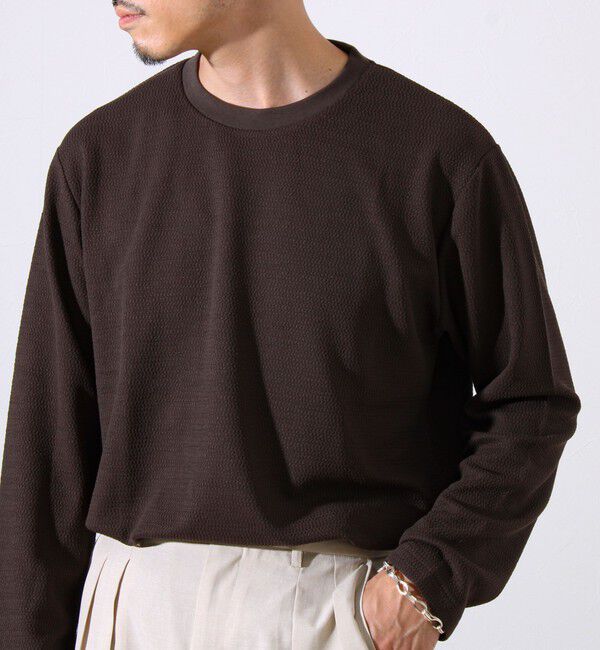 GLOSTER「【シリーズ累計人気】【ジャケットのインナーにおすすめ】ふくれジャガードロンT」|Tシャツ・カットソー|モカ