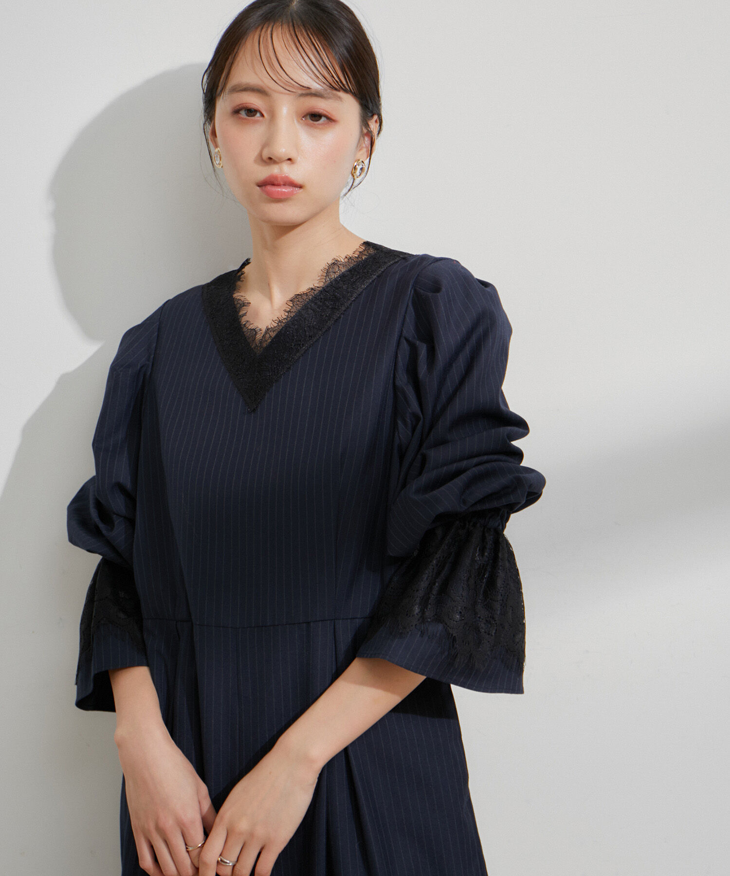 VIS「【VIS DRESS】ピンストライプレースオールインワン【洗える】」|オールインワン|