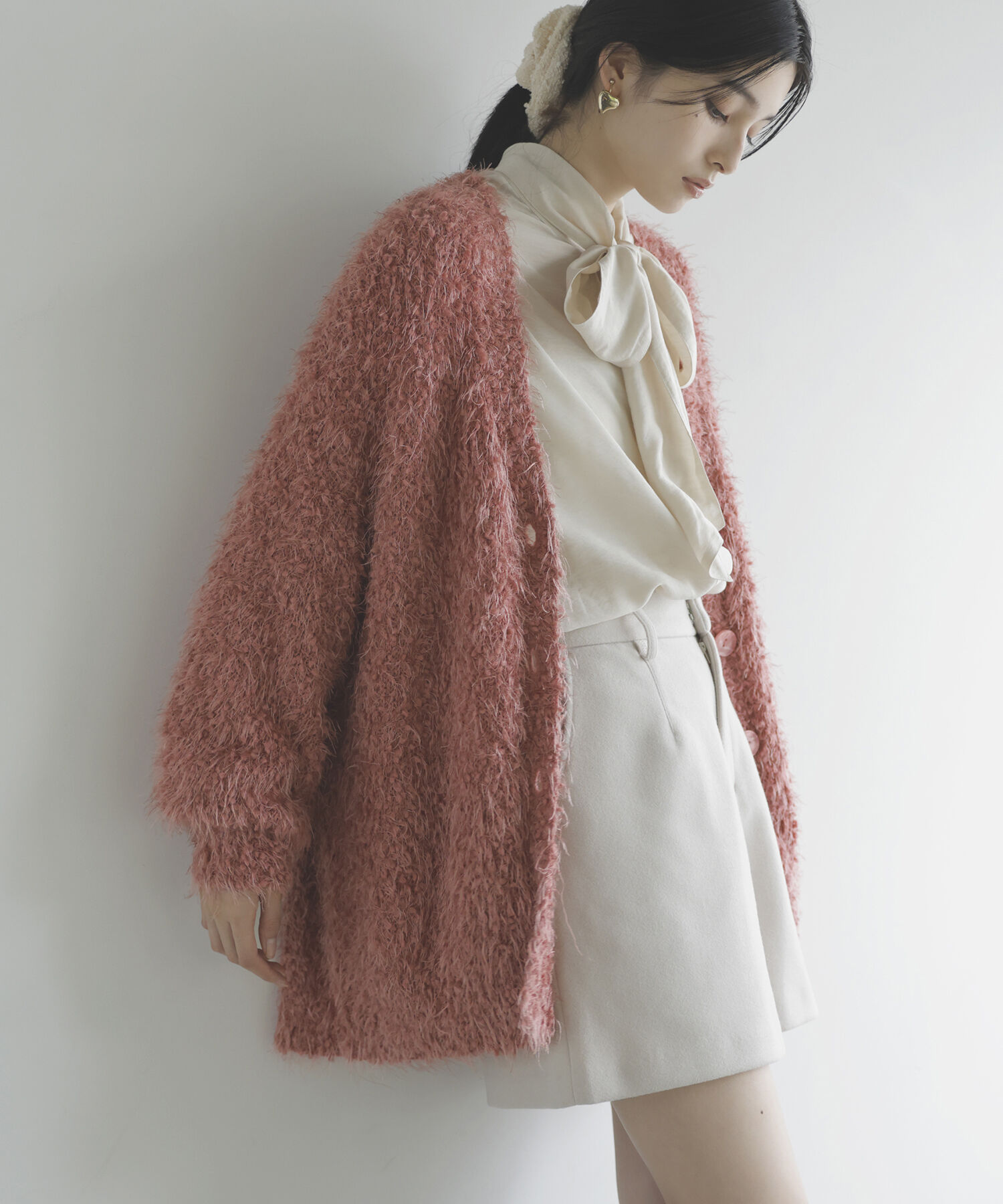 VIS「【選べる着丈】ポコポコヤーンVネックカーディガン」|カーディガン|ピンク系(65)