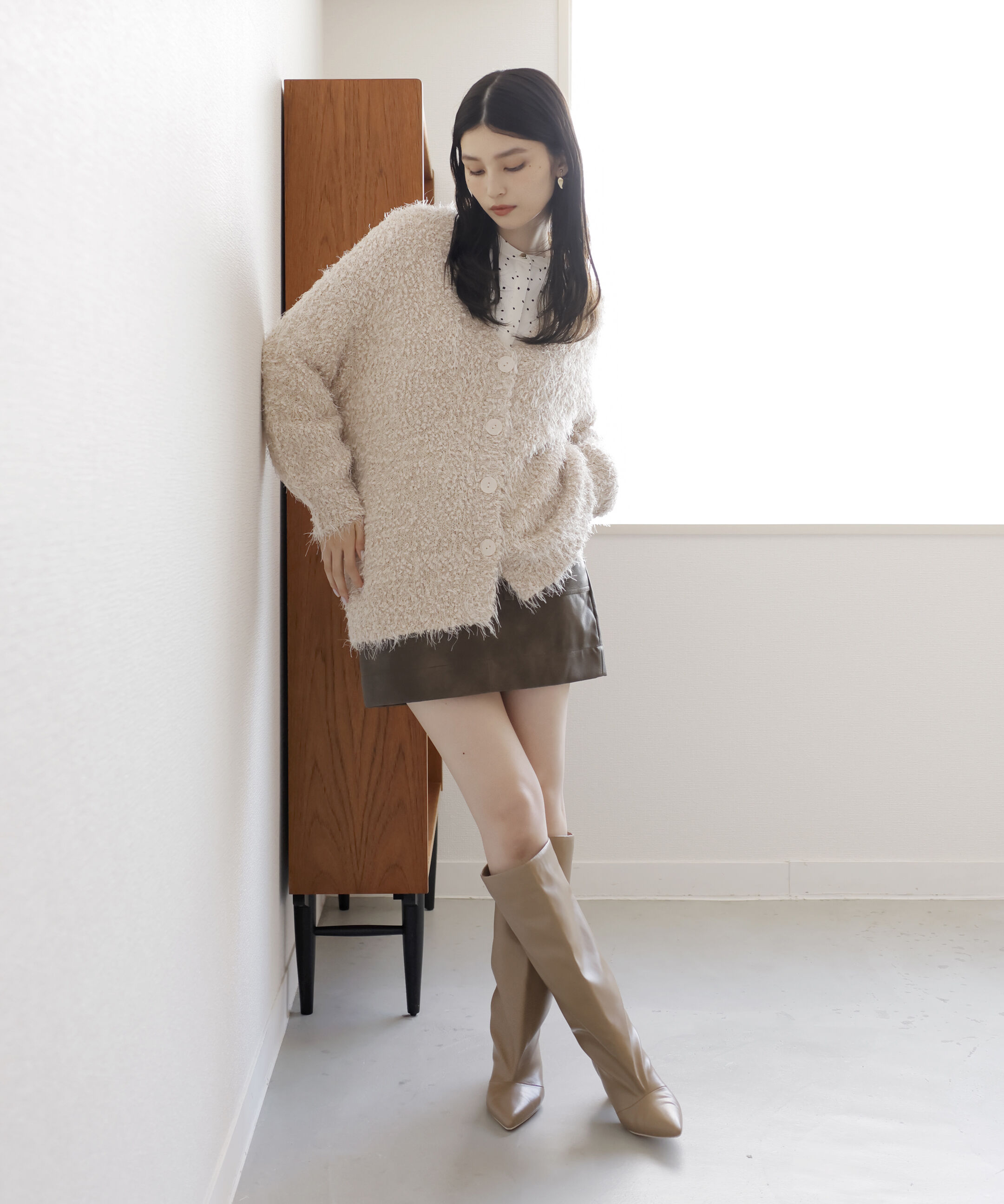 VIS「【選べる着丈】ポコポコヤーンVネックカーディガン」|カーディガン|