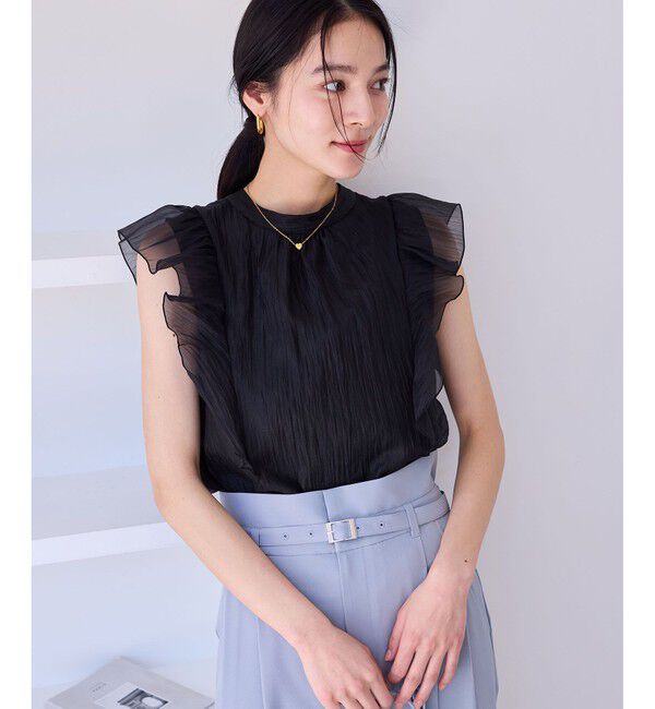 VIS「主役級！華やぎシアーシャイニーボウタイフリルブラウス【前後2WAY】【洗える】」|シャツ・ブラウス|ブラック(01)