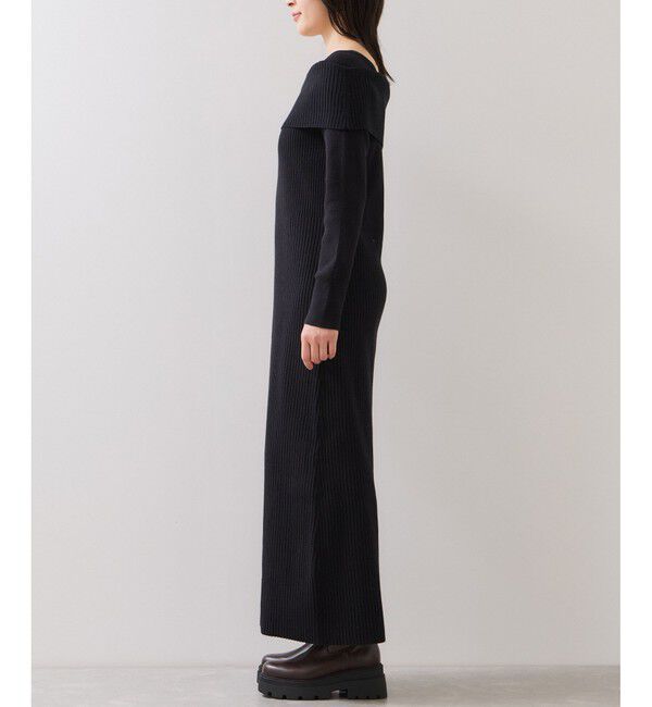 VIS「アシメオフショルリブニット美シルエットワンピース/着丈が選べる」|ワンピース|