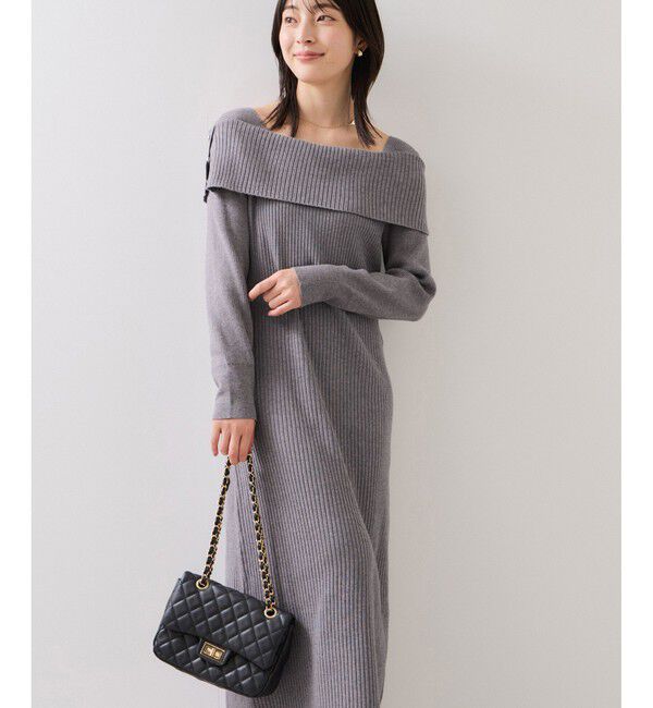 VIS「アシメオフショルリブニット美シルエットワンピース/着丈が選べる」|ワンピース|グレー(07)