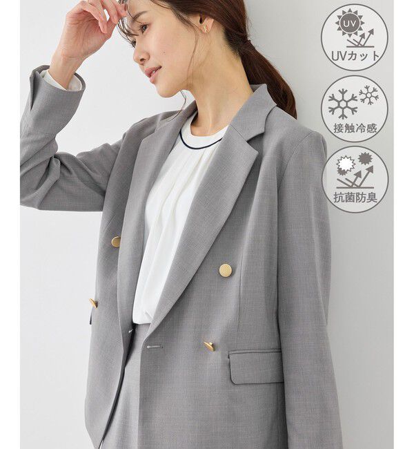 Rope&rsquo;Picnic「カナパ 金ボタンジャケット/セットアップ対応・UV・抗菌防臭・接触冷感」|テーラードジャケット|グレー(07)