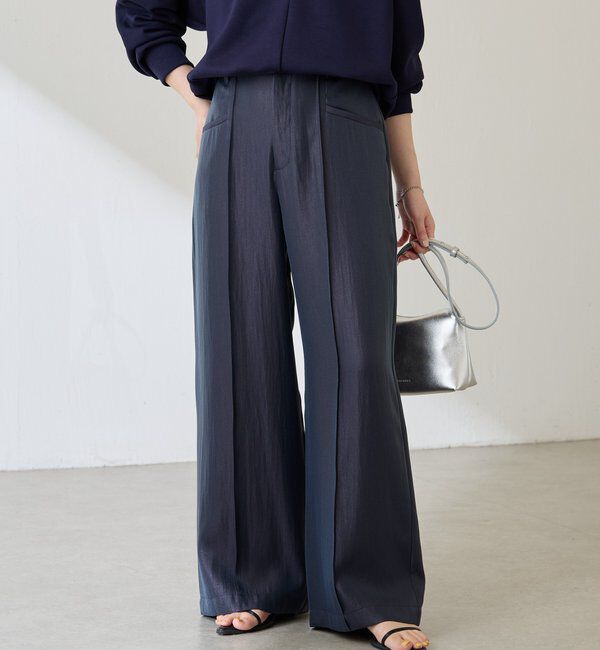  「サテンワイドパンツ」|チノ|ネイビー