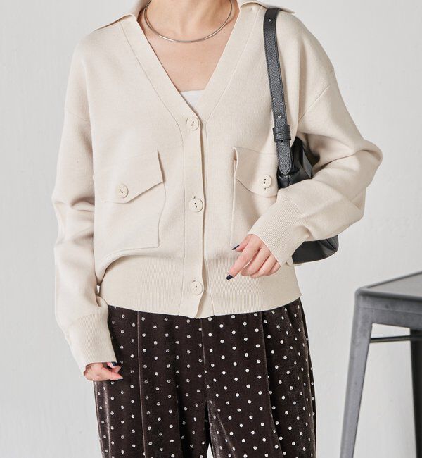  「【襟は取り外し可能】オープンカラーニットカーディガン」|ニット・セーター|