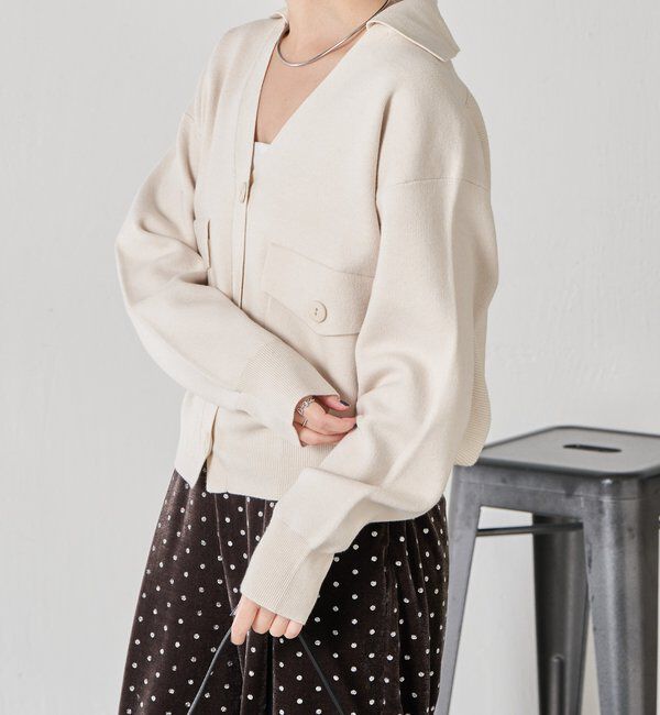  「【襟は取り外し可能】オープンカラーニットカーディガン」|ニット・セーター|
