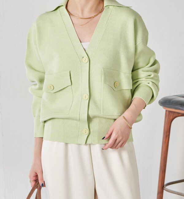  「【襟は取り外し可能】オープンカラーニットカーディガン」|ニット・セーター|