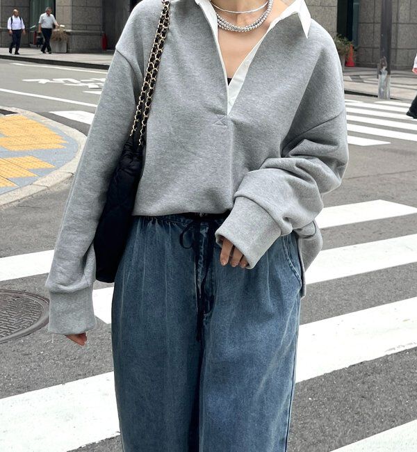  「【インフルエンサー OKOCHI企画】シャツ襟ラガースウェットトップス」|Tシャツ・カットソー|