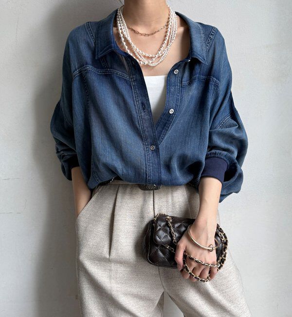  「袖リブシアーデニムドロストシャツ」|シャツ・ブラウス|
