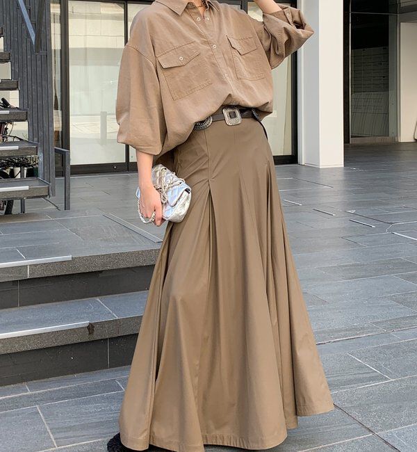  「ライトフェイクレザーフレアスカート」|スカート|