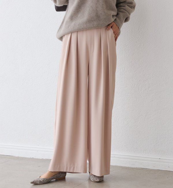  「【ウォッシャブル】【シーズンレスで使える】タックワイドスラックス」|チノ|