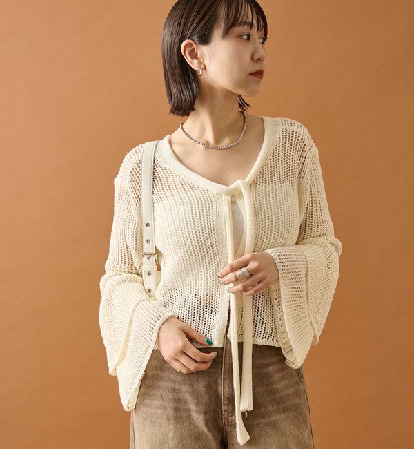 「フリルスリーブメッシュカーデ」|カーディガン|