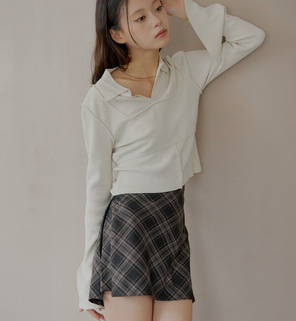  「2wayレイヤードチェックボックスタイトミニスカート」|スカート|