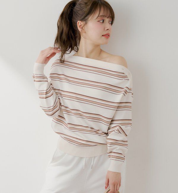  「ワンショルボーダーニット」|ニット・セーター|