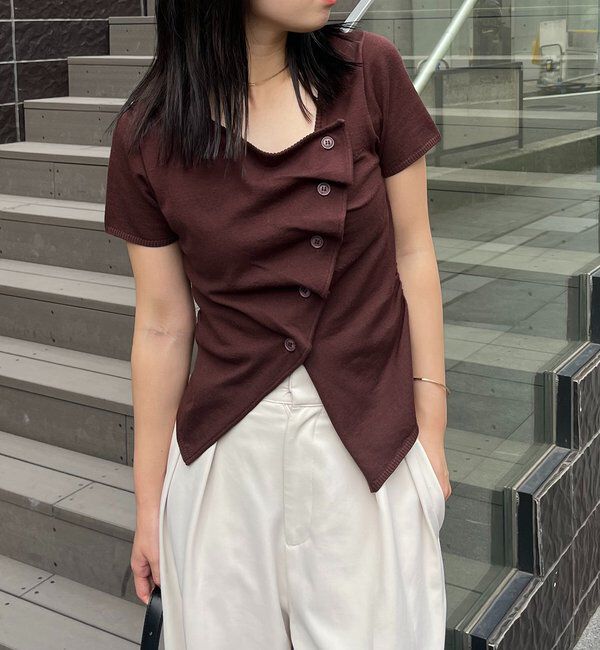  「フリルボタンチビ袖カーディガン」|カーディガン|