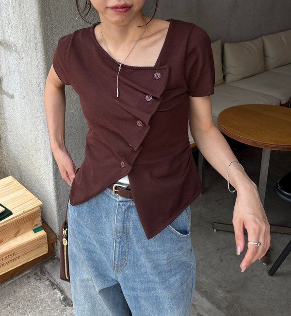  「フリルボタンチビ袖カーディガン」|カーディガン|