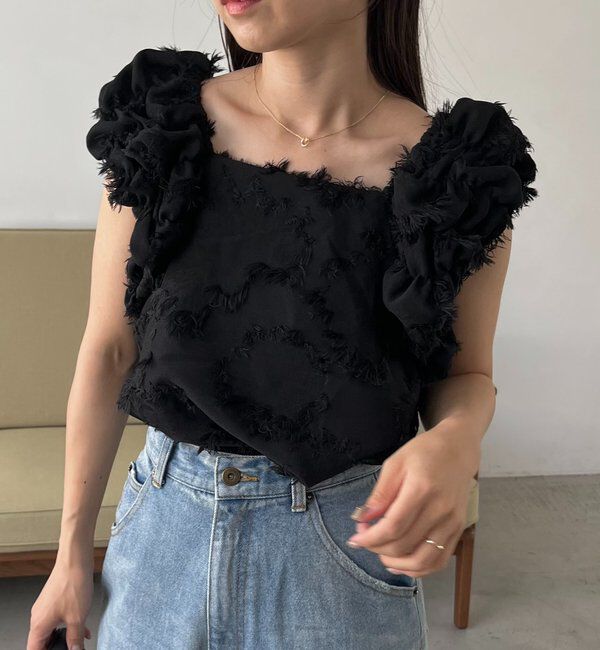  「【SNSで話題！/オケージョンにも◎】ジャガードパフショルダートップス」|シャツ・ブラウス|