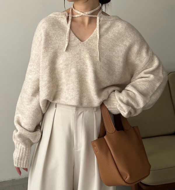  「【前後2WAY】もちふわ2WAYスキッパーニット」|ニット・セーター|