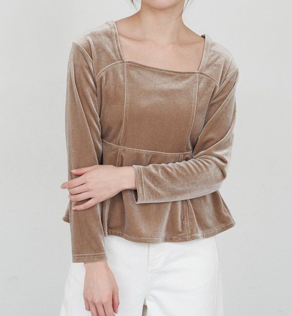  「ベロアペプラムプルオーバー」|Tシャツ・カットソー|ベージュ