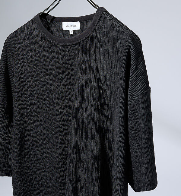 ABAHOUSE「エアプリーツ ストレッチ 半袖Tシャツ / オーバーサイズ」|Tシャツ・カットソー|ブラック