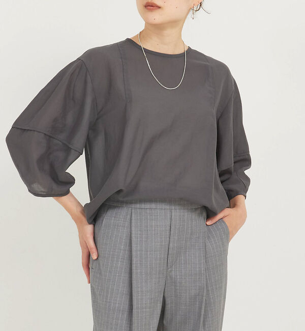 qualite「ボリュームスリーブシアーブラウス」|シャツ・ブラウス|チャコールグレー