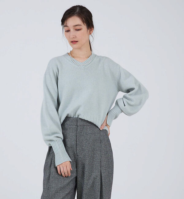 qualite「ウールグアイウールVネックニット」|ニット・セーター|ライトブルー