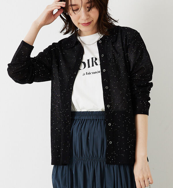abahouse mavie「【アンサンブル対応】スパンコールシアーニットシャツ」|ニット・セーター|ブラック