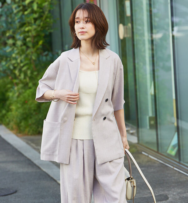abahouse mavie「【WEB限定！2点セット】リネンライク半袖ジャケット&ストレートパンツセットアッ」|テーラードジャケット|