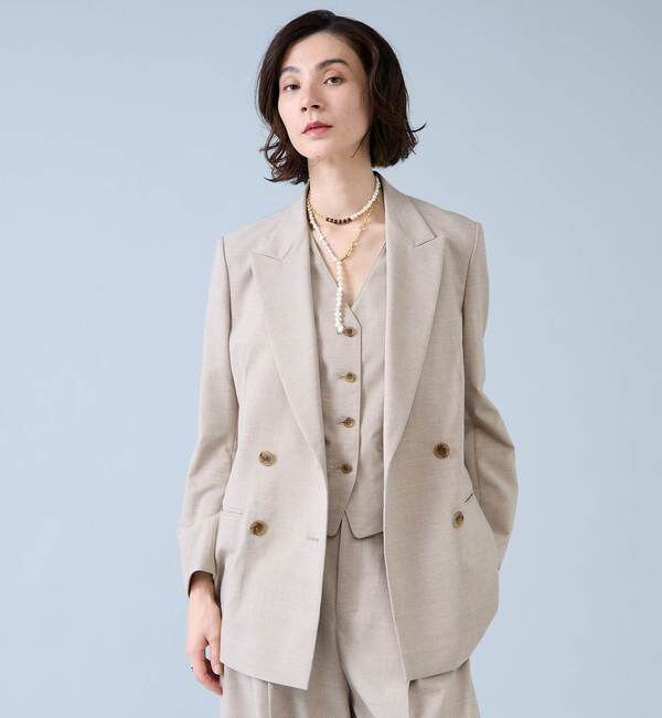 Liesse「麻調ピークドダブルジャケット」|テーラードジャケット|ナチュラル