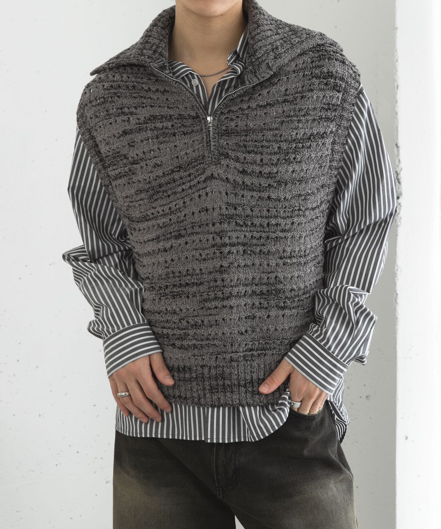 SENSE OF PLACE by URBAN RESEARCH「ミックスメランジハーフジップニットベスト」|ベスト・ジレ|