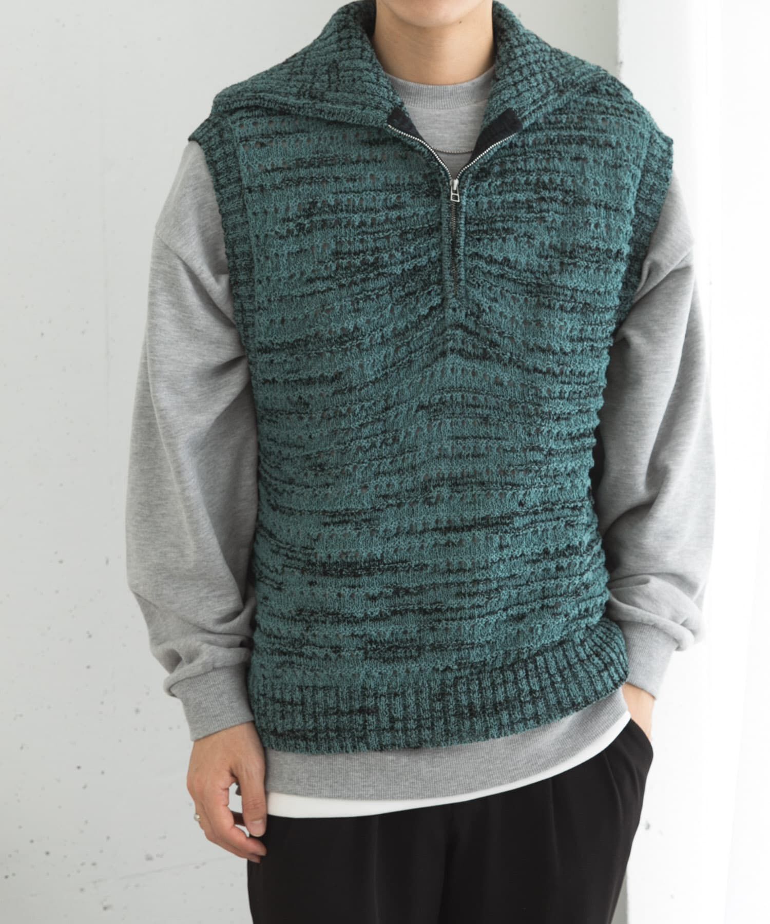 SENSE OF PLACE by URBAN RESEARCH「ミックスメランジハーフジップニットベスト」|ベスト・ジレ|ブルー