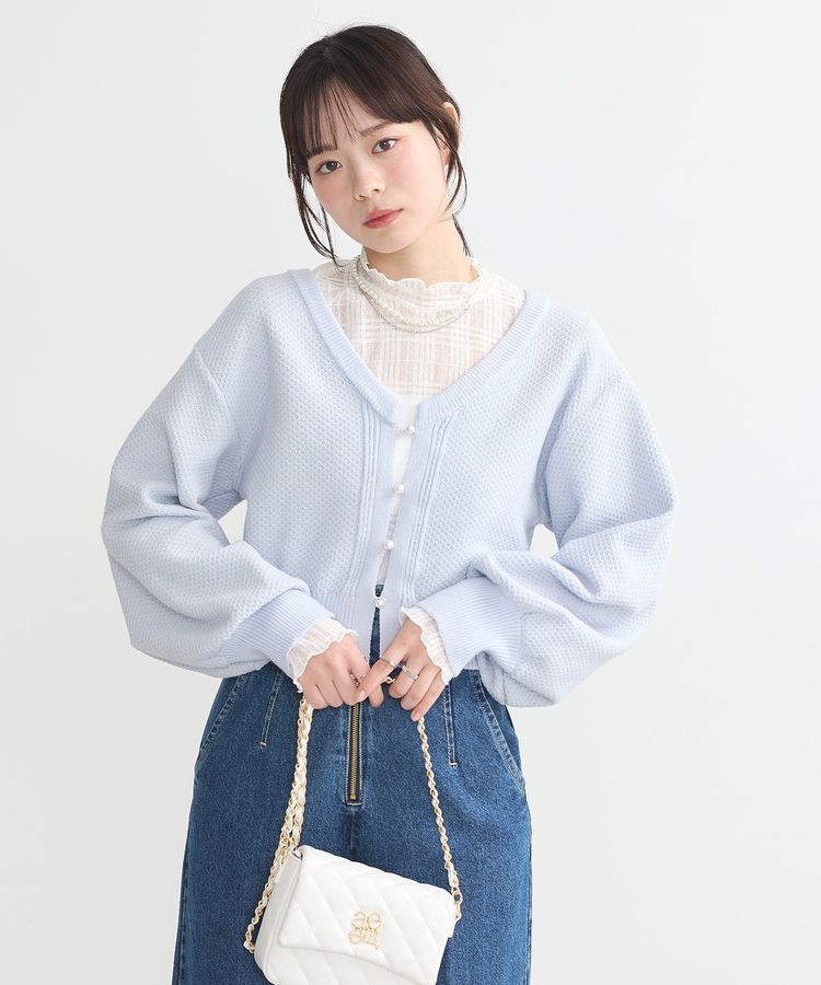 earth music&ecology「パールボタンショートニットカーディガン」|カーディガン|