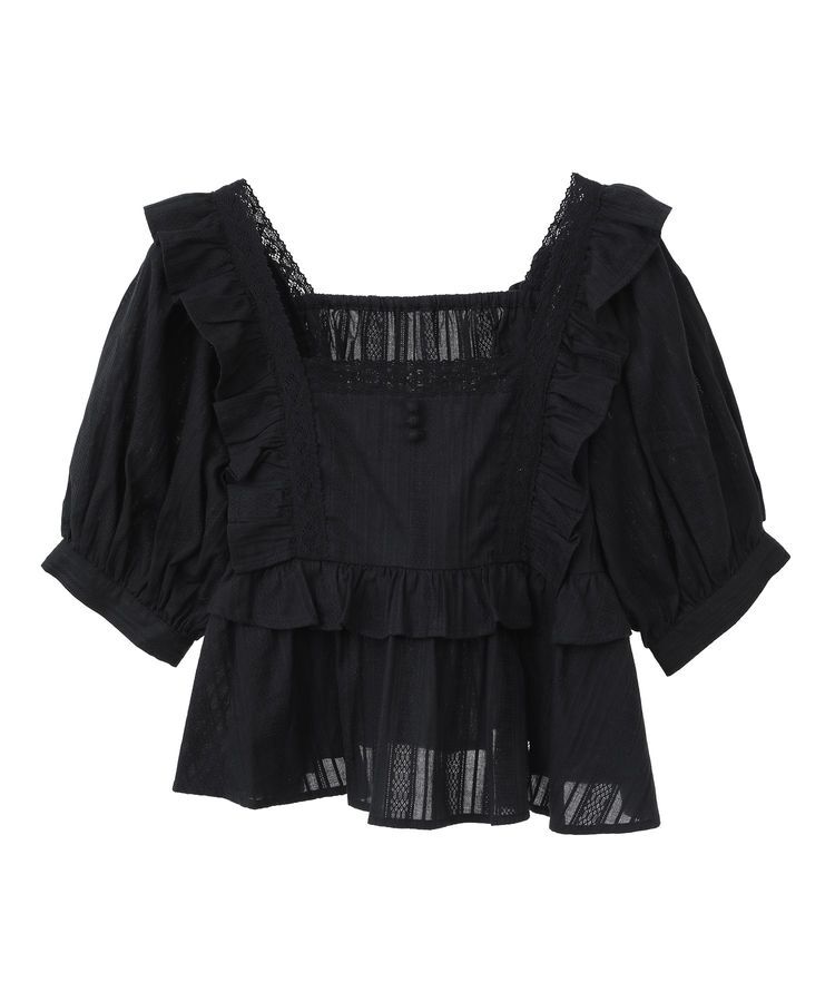 earth music&ecology「パフスリーブコットンフリルブラウス」|シャツ・ブラウス|