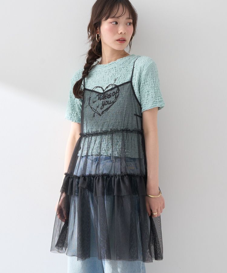 earth music&ecology「チュールミニキャミワンピース」|ワンピース|Black